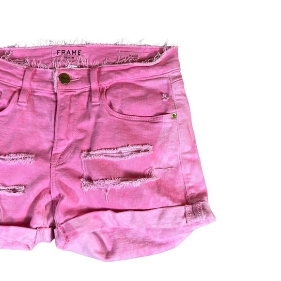 Frame Denim Barbie Pink Distressed Destroyed Frayed Denim Shorts - Picture 2 of 7